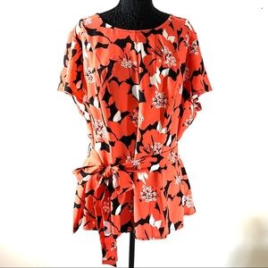 2/$35 Lane Bryant Floral Belted Cap Sleeve Blouse